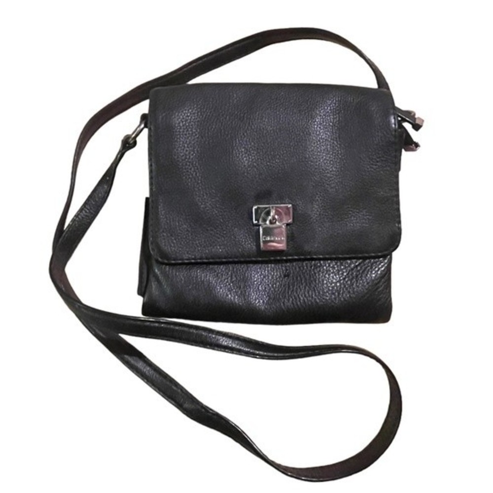 Calvin Klein Black Pebbled Leather Crossbody Purse Bag w/ Built-in Wallet